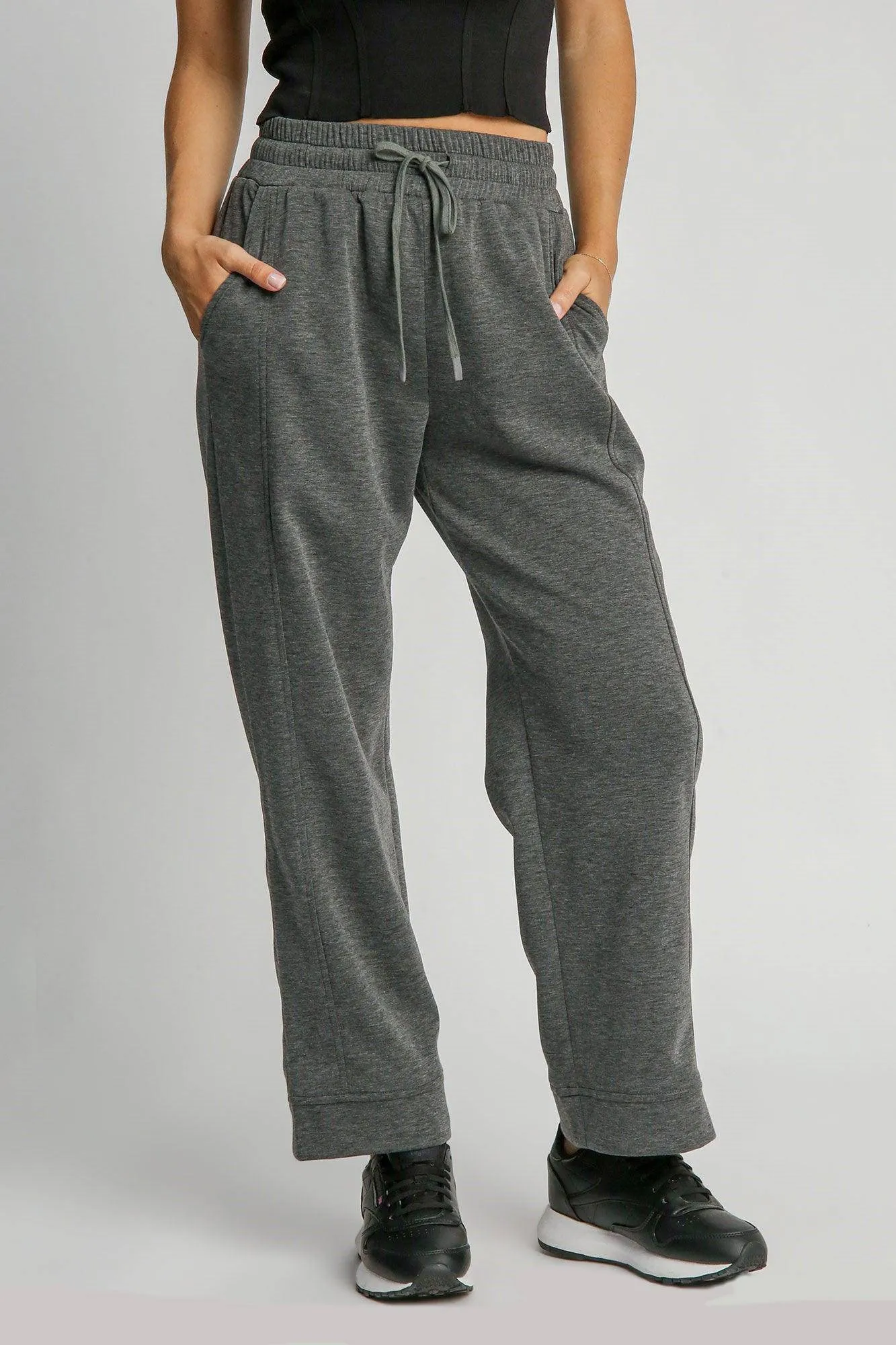 Drawstring Wide Leg Pants with Pockets