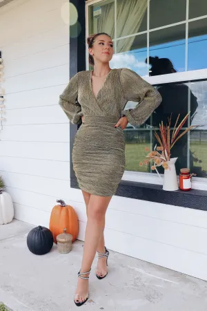 Gold Dust Ruched Mini Dress - Gold