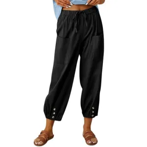 Solid Color Drawstring Elastic Waist Work Trousers