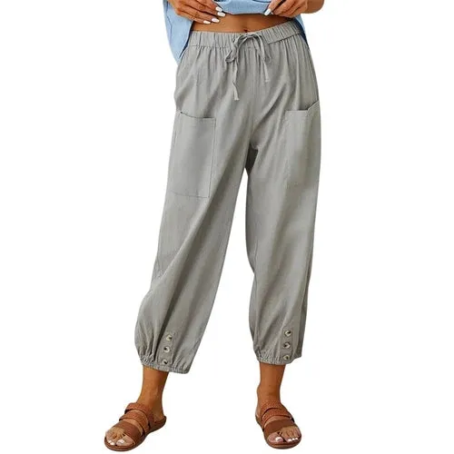 Solid Color Drawstring Elastic Waist Work Trousers