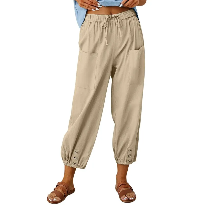 Solid Color Drawstring Elastic Waist Work Trousers