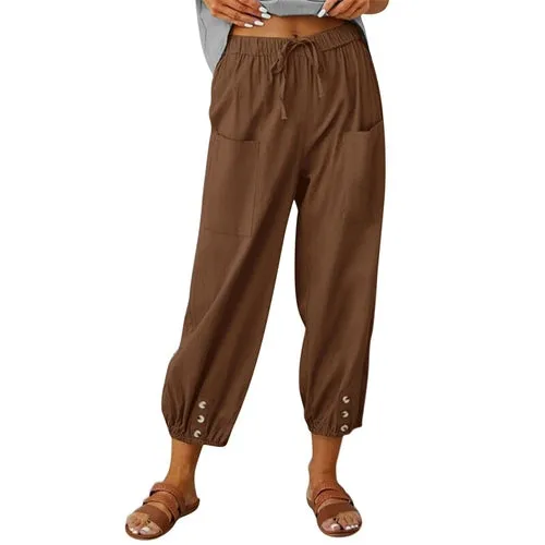 Solid Color Drawstring Elastic Waist Work Trousers